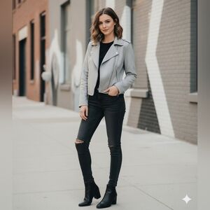 philosophy light blue suede biker jacket Sz M